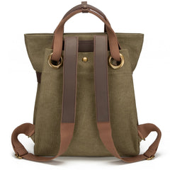 Olive/Washed Blue Dual-Mode Rectangular Canvas Carry Vessel with Antiqued Metallic Grommet Twist Lock and Convertible Hand & Back Carry Fixtures Backpack