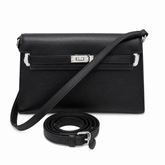 Kelly Elan 25 Underarm Baguette Bag, Genuine Top Layer Cowhide Goat Grain Leather, Silver Hardware Black Unisex Shoulder Purse, Multiway Crossbody Handheld Daily Bag, High Practical Daily Bag Size 25×6.5×15cm