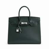 Birkin 30 Style Sellier in Vert Cypress Smooth Leather (Palladium Hardware)