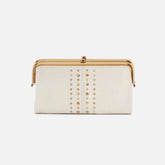 Pale Cream Vertical Studded Elongated Frame Handheld Storage Pouch with Multi-Split Organized Inner Compartment Layout