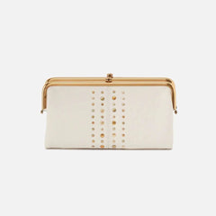 Pale Cream Vertical Studded Elongated Frame Handheld Storage Pouch with Multi-Split Organized Inner Compartment Layout