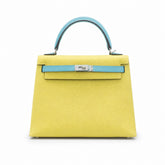 Kelly 28cm Epsom leather C9 Soufre goose egg yolk 3P BlueAtoll macaron blue top handcraft! Counter quality!