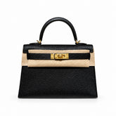 mini kelly 2, ck89/Black, Epsom, gold, 19cm, all handmade‼ ️Mini Kelly II, black with blue lining, palm print leather, gold buckle, 19cm, high-end fully handmade and customized‼ ️Purely hand-made nail