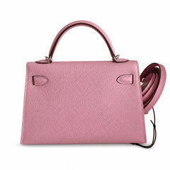 Second generation Mini Kelly 19cm Epsom leather, mallow purple, silver buckle