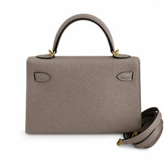 Fully hand-sewn👉Second generation Mini Kelly 19cm imported Epsom leather asphalt gray gold buckle