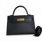 Second generation Mini Kelly 19cm Epsom leather black gold buckle