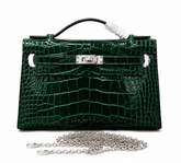 Kelly Pochette Vert Emeraude Shiny Niloticus Crocodile Leather Palladium Hardware Women Clutch Bag