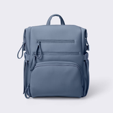 Pale Slate Blue Boxy Multi-Compartment Backpack Vessel With Permeable Panel Access Flap and Luggage Slip Channel Feature