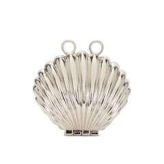 Pale Reflective Metallic Fan Shell Mini Carry Case with Dual Top Loop Anchors and Linked Metal Strand Compatibility