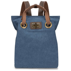 Olive/Washed Blue Dual-Mode Rectangular Canvas Carry Vessel with Antiqued Metallic Grommet Twist Lock and Convertible Hand & Back Carry Fixtures Backpack