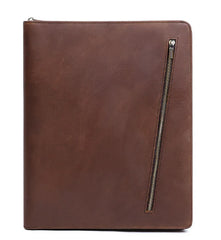 Warm Brown Full-Zip Rectangular Multi-Compartment Document Vessel with Tablet & Notepad Holding Insets and Slanted Outer Slip Pocket Padfolio