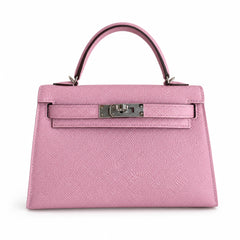 Second generation Mini Kelly 19cm Epsom leather, mallow purple, silver buckle