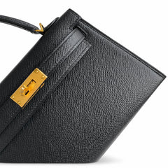 Second generation Mini Kelly 19cm Epsom leather black gold buckle