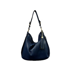 Multi-Tone Textured Slouch Shoulder Carry Sack Metallic Fringe Tassel Accent Multi-Zone Internal Storage Layout Handbag