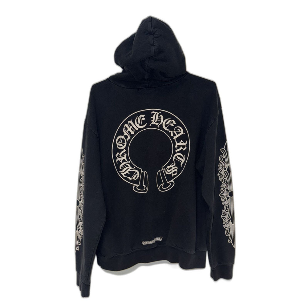 Chrome Hearts Hoodie Black Horseshoe Floral Sleeve