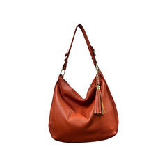Multi-Tone Textured Slouch Shoulder Carry Sack Metallic Fringe Tassel Accent Multi-Zone Internal Storage Layout Handbag